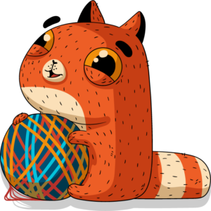 Illustration of a cat playing with a ball of yarn