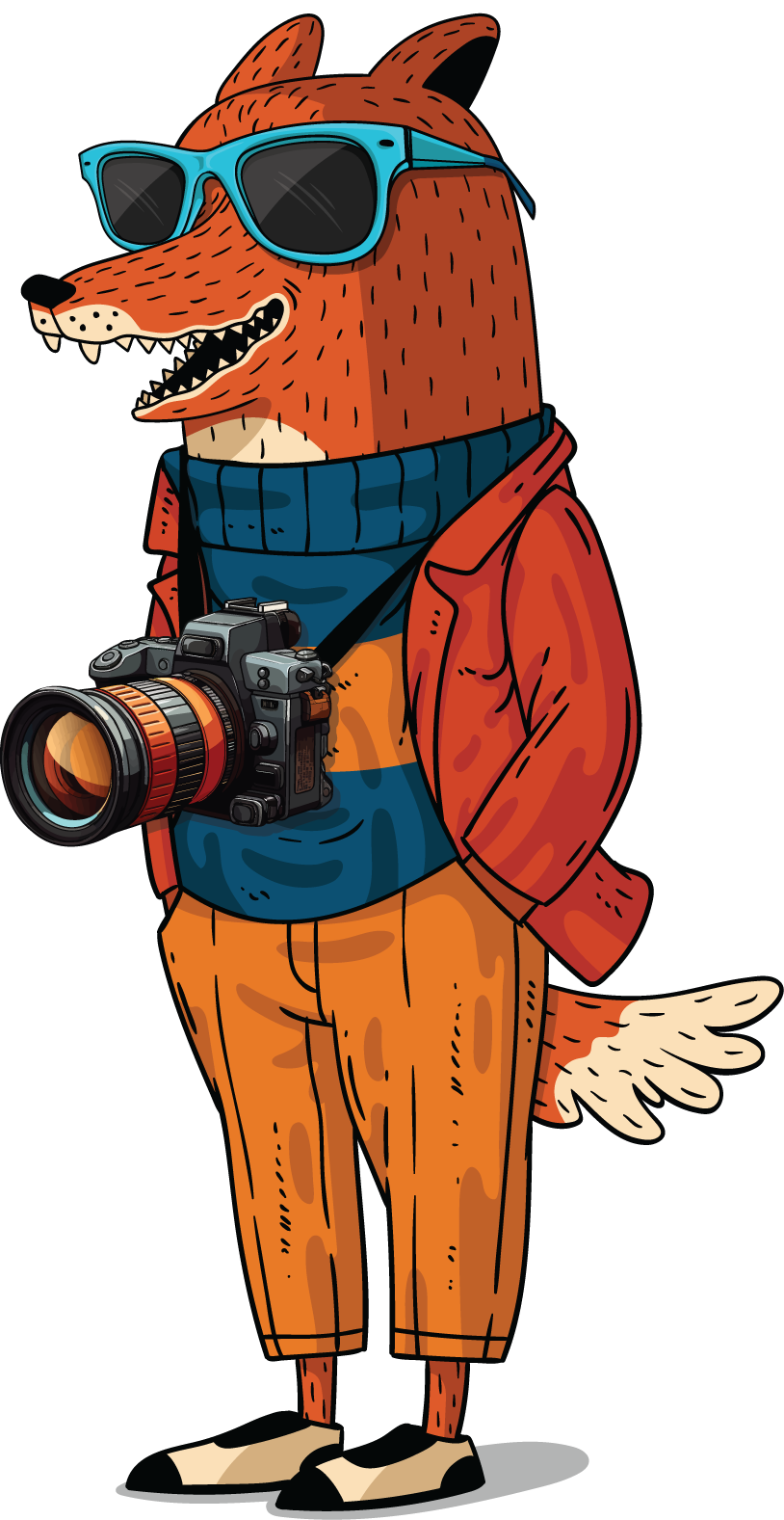 Illustrated fox with a professional camera around his neck