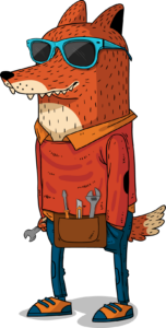 Illustrated fox with a toolbelt